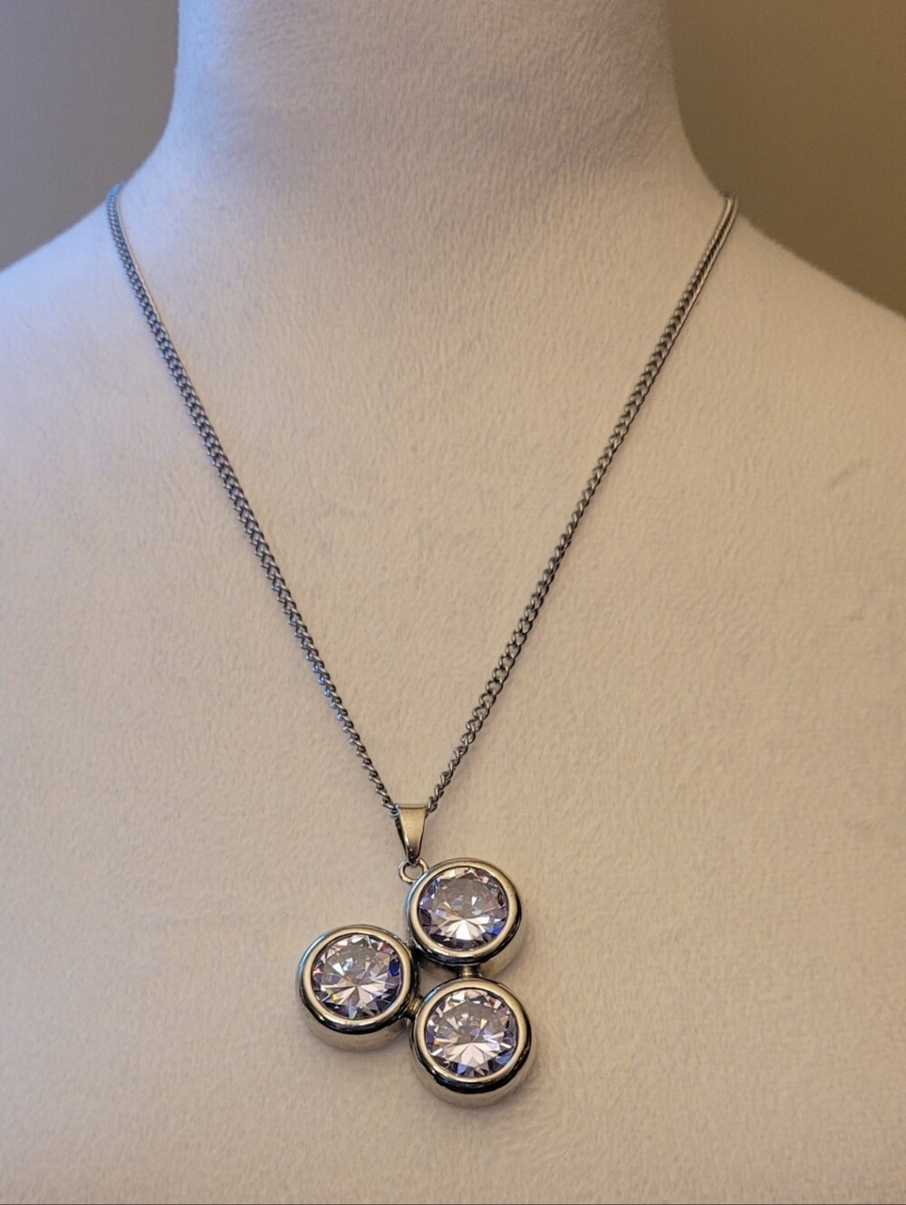 Triple Decker Silver Crystal Trio Pendant Necklace